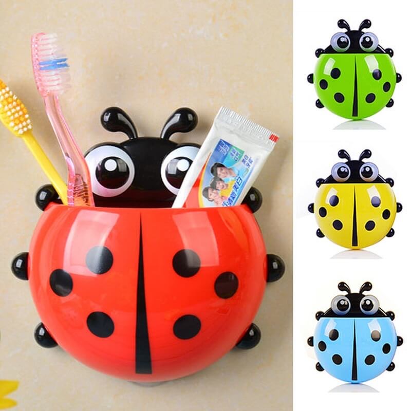 Ladybug Toothbrush Holder with Toothpaste Squeezer – Cute Bathroom Organizer (Random Colors)