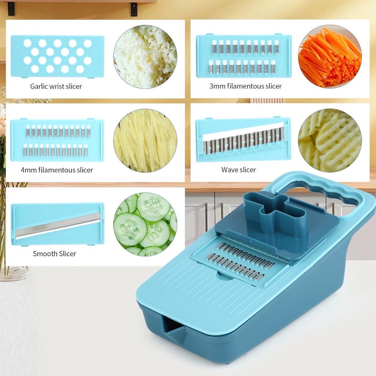5-in-1 Multipurpose Straight Drainage Vegetable Cutter/Slicer – Mix/Random Color