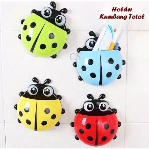 Ladybug Toothbrush Holder with Toothpaste Squeezer – Cute Bathroom Organizer (Random Colors)
