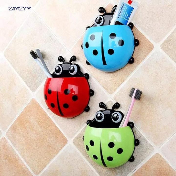Ladybug Toothbrush Holder with Toothpaste Squeezer – Cute Bathroom Organizer (Random Colors)