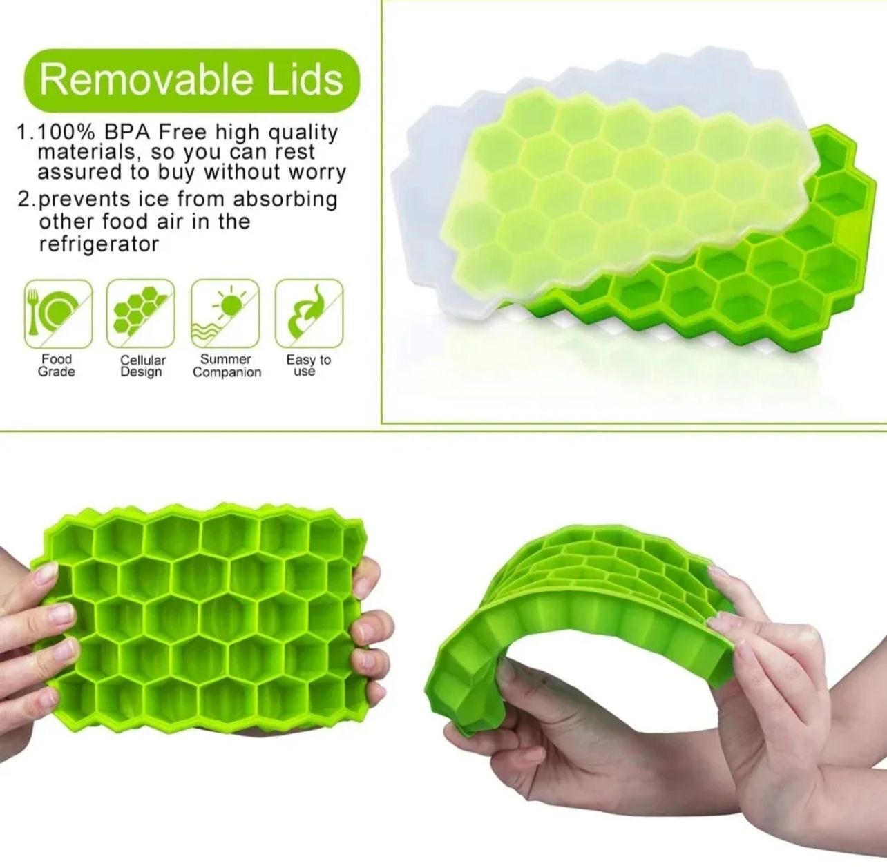 Honeycomb Ice Cube Tray - Silicone Mold with Lid (Random Color)